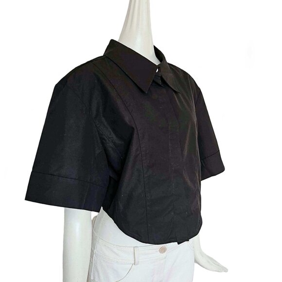 MINJUKIM BLACK CORSET CROPPED SHIRT (40) - Picture 2 of 8